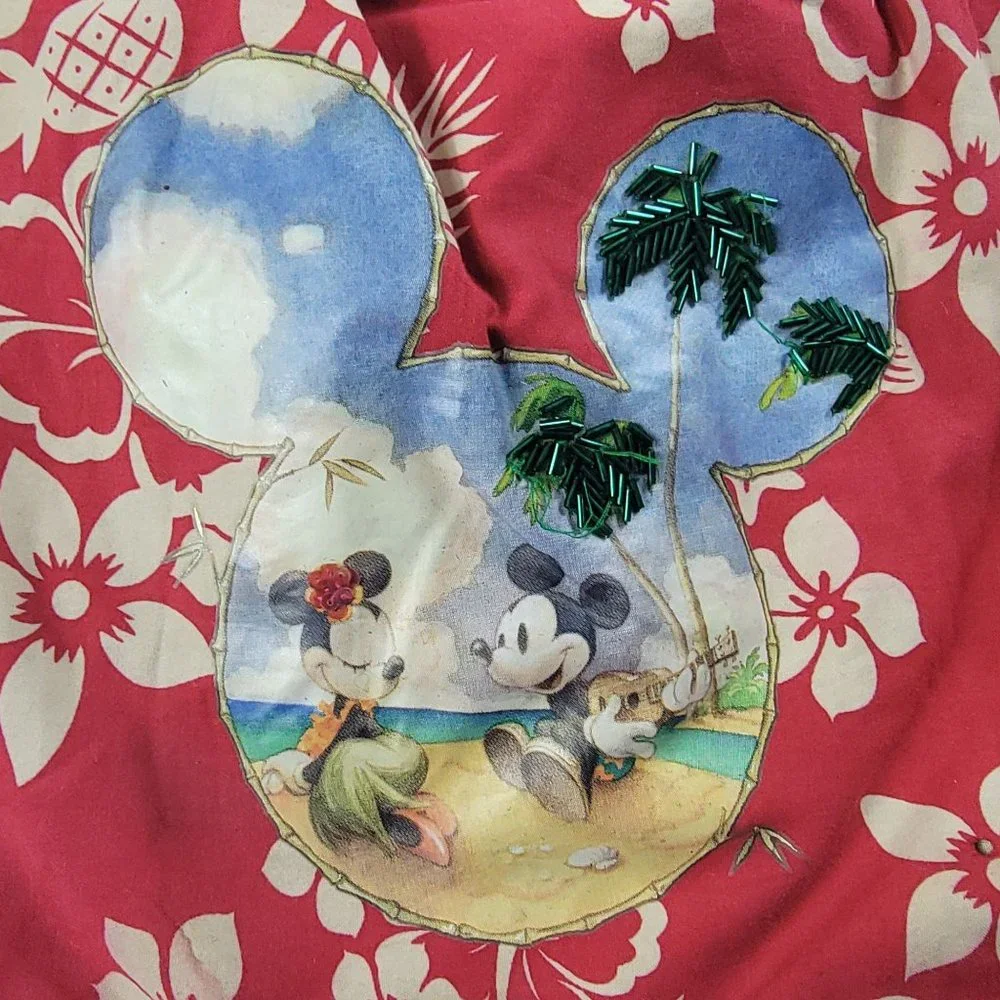 Disney Store Red Floral Mickey And Minnie Tote Bag Island Getaway Lightweight - Picture 3 of 7